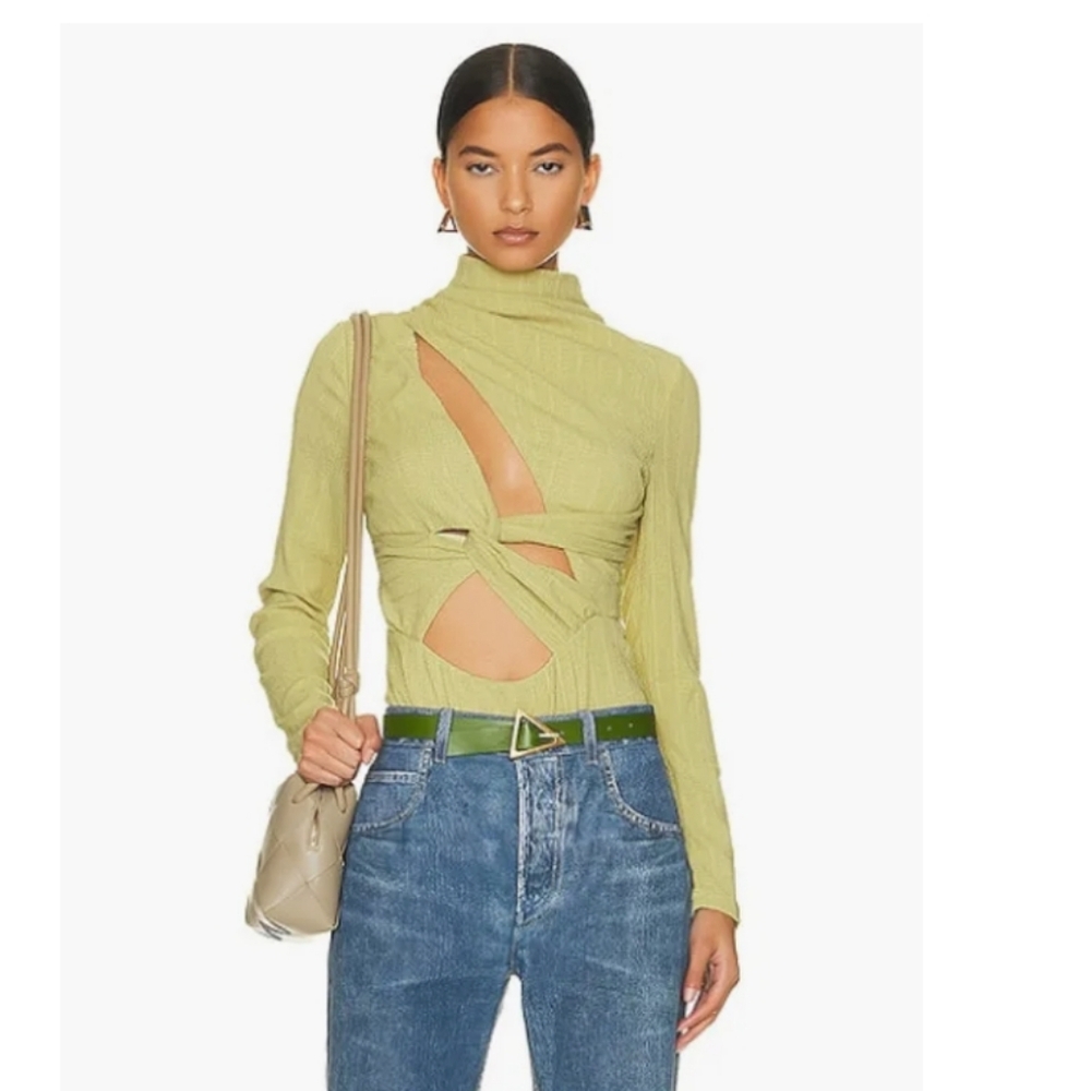 ATOIR The Vincent Bodysuit Crepe Knit Mockneck Cutout Long Sleeve